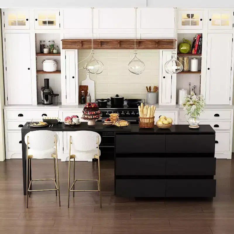 Credenza da buffet intelligente girevole/allungabile con 6 cassetti, piano d'appoggio esteso, tappetino antiscivolo, tavolo da pranzo girevole, isola per cucina/dispensa