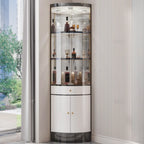 Mobile Bar Angolare con Scaffali Multipli in Vetro e Metallo per Esposizione
