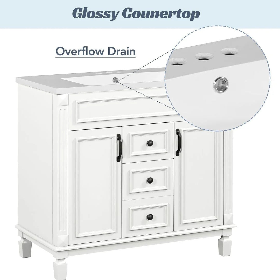 Mobile bagno moderno da 90 cm con lavabo integrato e specchiera, 2 ante e 2 cassetti