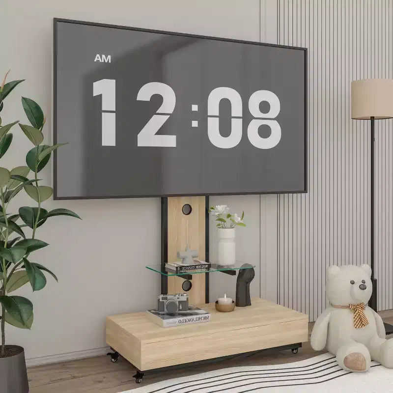 Mobile TV con carrello per TV da 32 a 75 pollici, regolabile in altezza con cassetto e ruote per soggiorno, camera da letto, uffici -ModernLuxe