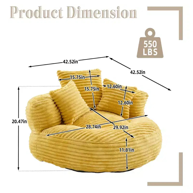 Pouf Divano per Adulti e Bambini, Poltrona Sacco Oversize in Corduroy con 3 Cuscini e Braccioli per Soggiorno e Camera da Letto