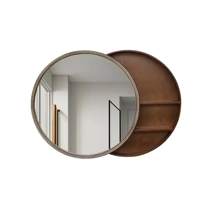 23,6 Specchio da parete rotondo moderno scorrevole con contenitore, specchio da bagno salvaspazio, specchio decorativo per soggiorno