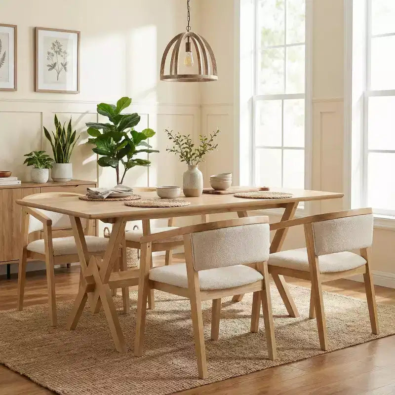 Christopher Knight Home Simon Set da Pranzo 5 Pezzi in Legno di Hevea Moderno di Metà Secolo con Sedie Imbottite in Bouclé