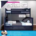 Letto a Castello in Legno Massello Max & Lily, una Piazza e Mezza con Letto Estraibile Contenitore e Scaletta per Bambini