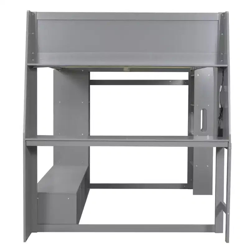 Letto a soppalco da gaming Whisen Wood, una piazza, con scrivania, mensole multi-contenitore, luci LED e appendiabiti