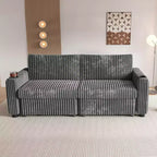 Divano letto componibile Dyonery 91 con letto estraibile, schienale reclinabile/due letti estraibili/porte USB/portabicchieri, velluto a coste felpato