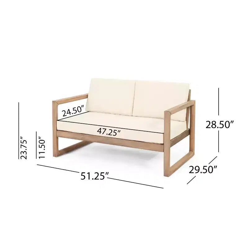 Set di mobili da patio in legno di acacia, set da conversazione per esterni con tavolino da caffè e morbidi cuscini per cortile, portico e balcone, Beige - Merax