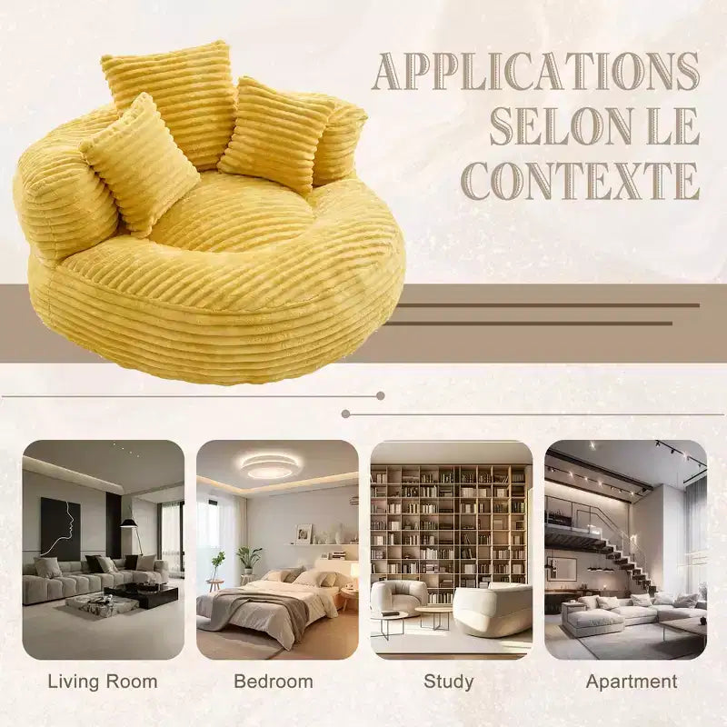 Pouf Divano per Adulti e Bambini, Poltrona Sacco Oversize in Corduroy con 3 Cuscini e Braccioli per Soggiorno e Camera da Letto
