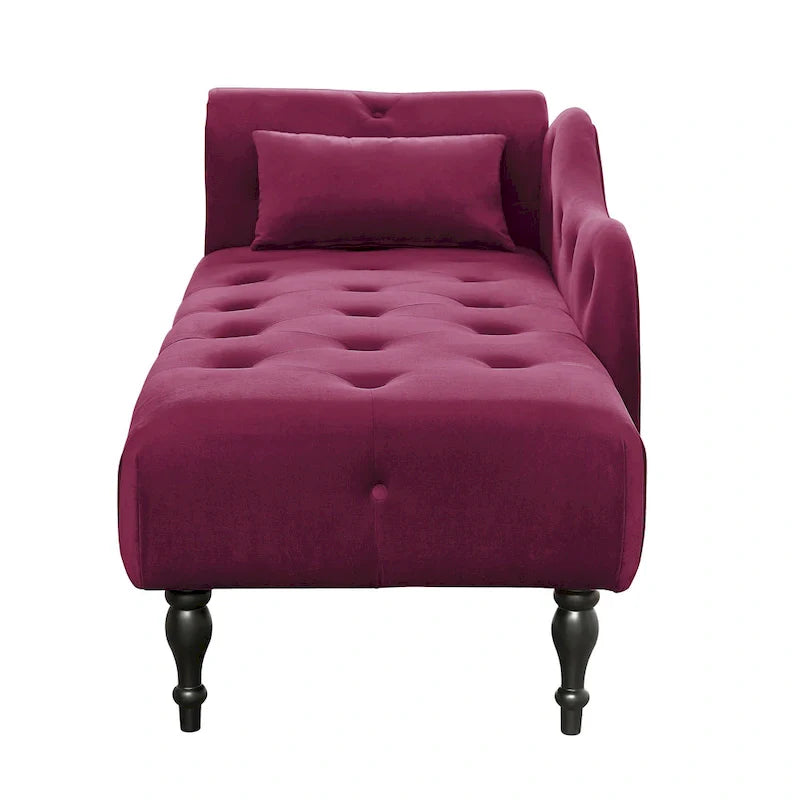 Moderna Chaise Longue da 60.6" in Velluto Imbottito con Bottoni Capitonnè, Gambe in Legno Massello e Borchie