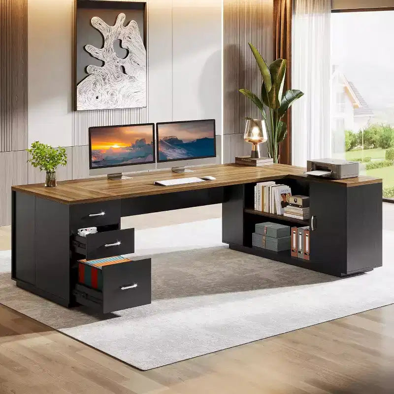Scrivania direzionale a L Lantine 85,8, scrivania da computer da ufficio extra large con cassetti portadocumenti per l'home office