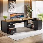 Scrivania direzionale a L Lantine 85,8, scrivania da computer da ufficio extra large con cassetti portadocumenti per l'home office