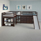 Letto a soppalco con scivolo a elle doppio e doppio in stile Dark Cappuccino