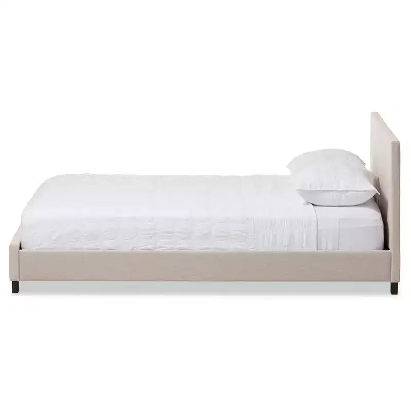 Lit plateforme rembourré Elizabeth en tissu moderne et contemporain avec panneaux cousus - Baxton Studio