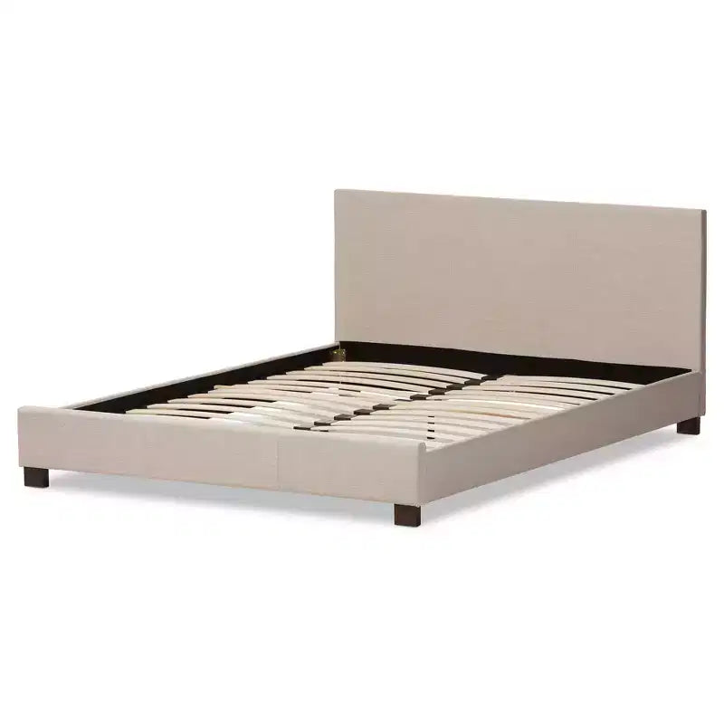Lit plateforme rembourré Elizabeth en tissu moderne et contemporain avec panneaux cousus - Baxton Studio