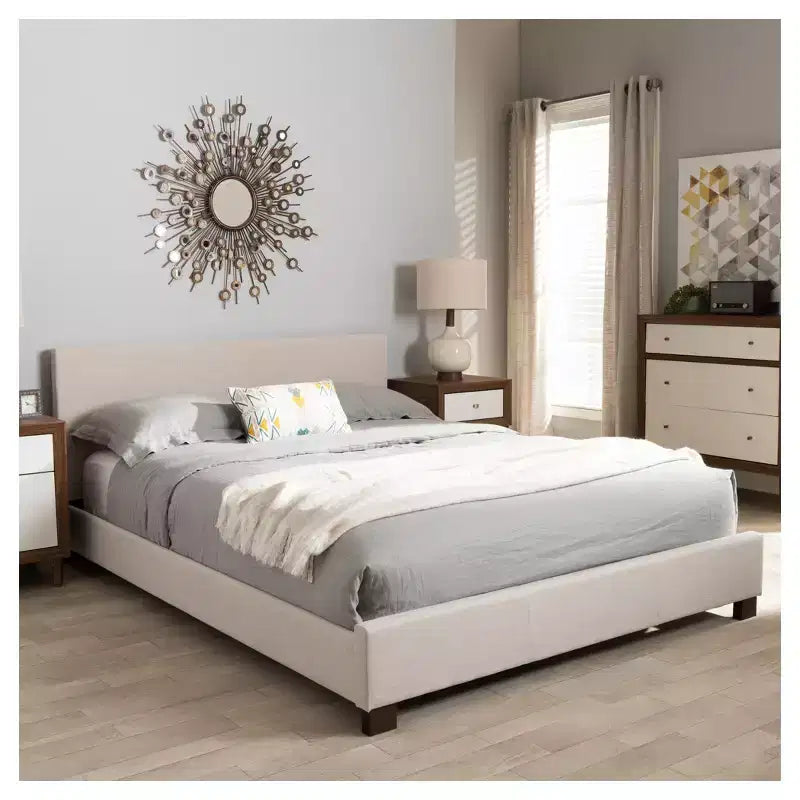 Lit plateforme rembourré Elizabeth en tissu moderne et contemporain avec panneaux cousus - Baxton Studio