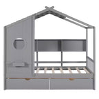 Letto in legno a forma di casa Twin/Full Size con 2 cassetti, letto per bambini con scaffale portaoggetti - ModernLuxe