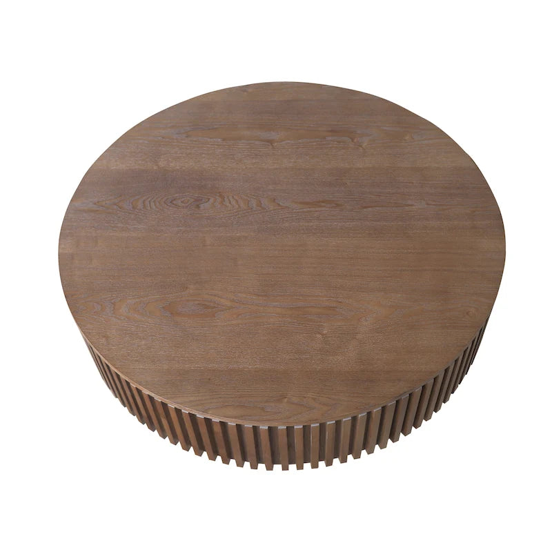 Tavolino da caffè/tè rotondo moderno in legno massello impiallacciato con contenitore