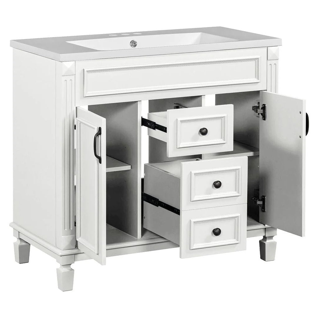 Mobile bagno moderno da 90 cm con lavabo integrato e specchiera, 2 ante e 2 cassetti