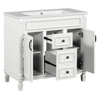 Mobile bagno moderno da 90 cm con lavabo integrato e specchiera, 2 ante e 2 cassetti