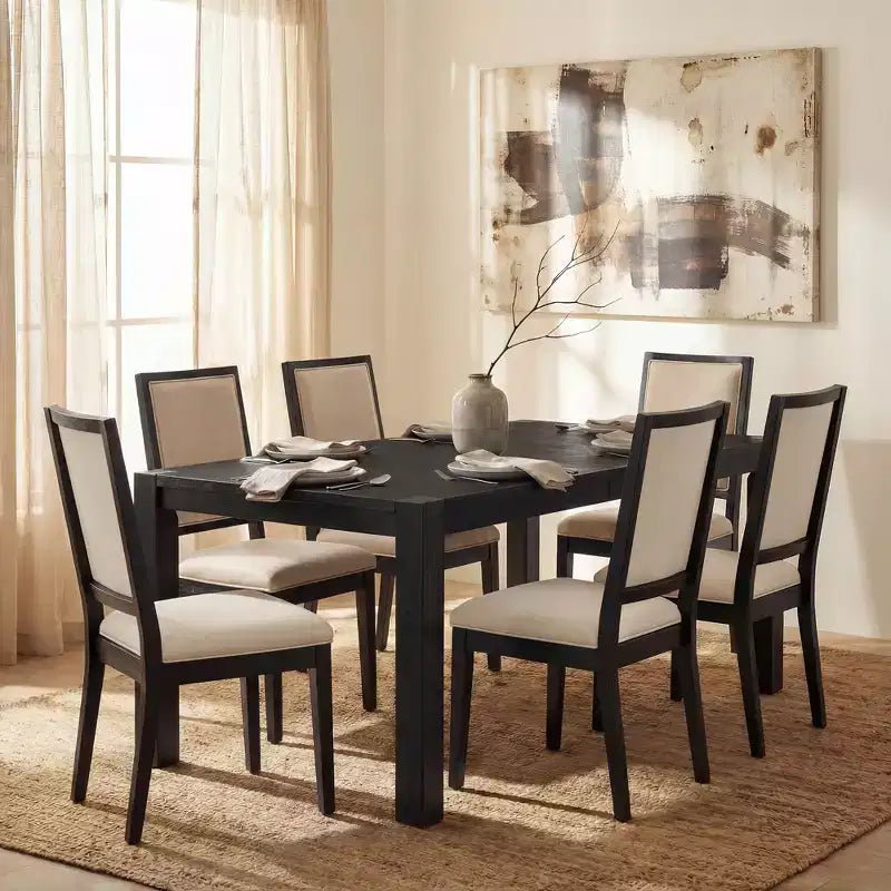Set da pranzo moderno - Tavolo da 80 + 6 sedie imbottite, struttura in legno massello, capacità del tavolo 180 kg, facile montaggio