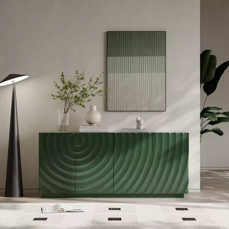 59 Modern Spiral Madia Buffet, Mobile Contenitore a Basso Profilo da Ingresso con Ante a Ondulazione 3D