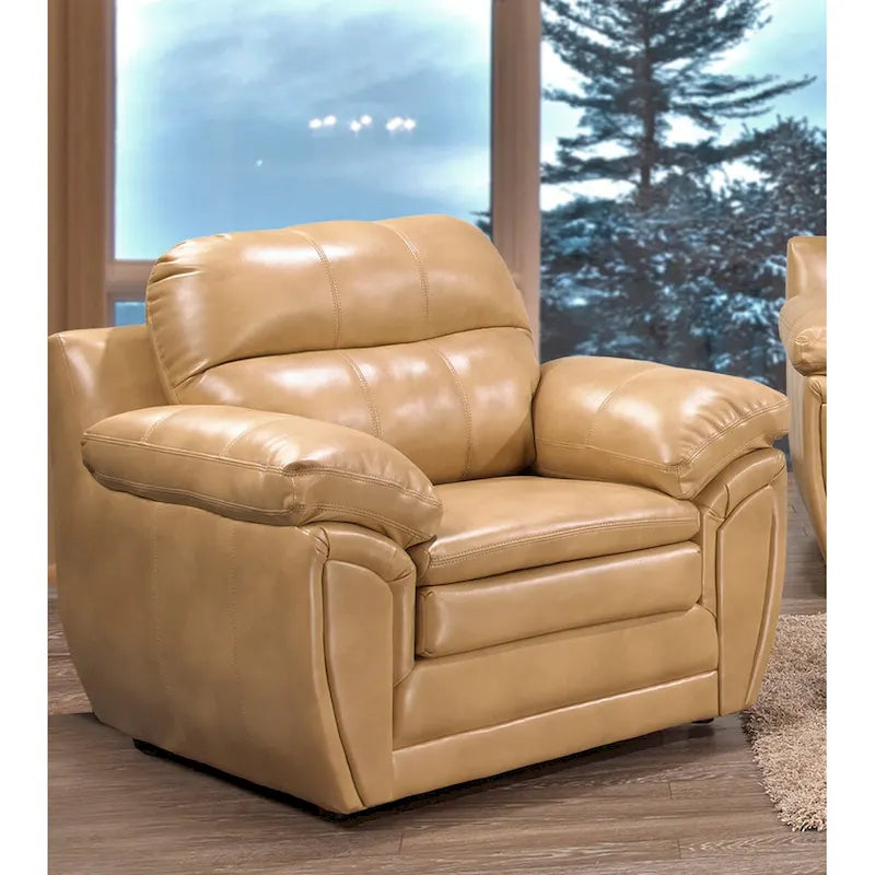 Set Divano, Divanetto e Poltrona Simon in Gel di Pelle Marrone Chiaro Tan