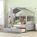 Letto in legno a forma di casa Twin/Full Size con 2 cassetti, letto per bambini con scaffale portaoggetti - ModernLuxe