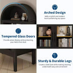Mobiletto contenitore, Nero/Bianco, Stile ad arco, Singolo, Alto 71 con Luci LED e Ante in Vetro