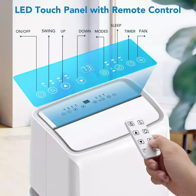Condizionatore Portatile da 10000 BTU, Climatizzatore Domestico con Telecomando per Stanze fino a 42 m², Funzioni 3-in-1/Timer 24 Ore/Rotelle
