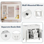 Mobile bagno moderno da 90 cm con lavabo integrato e specchiera, 2 ante e 2 cassetti