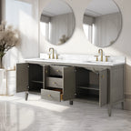 Mobile lavabo doppio Vanity Art 72 per bagno, con top in marmo tecnico