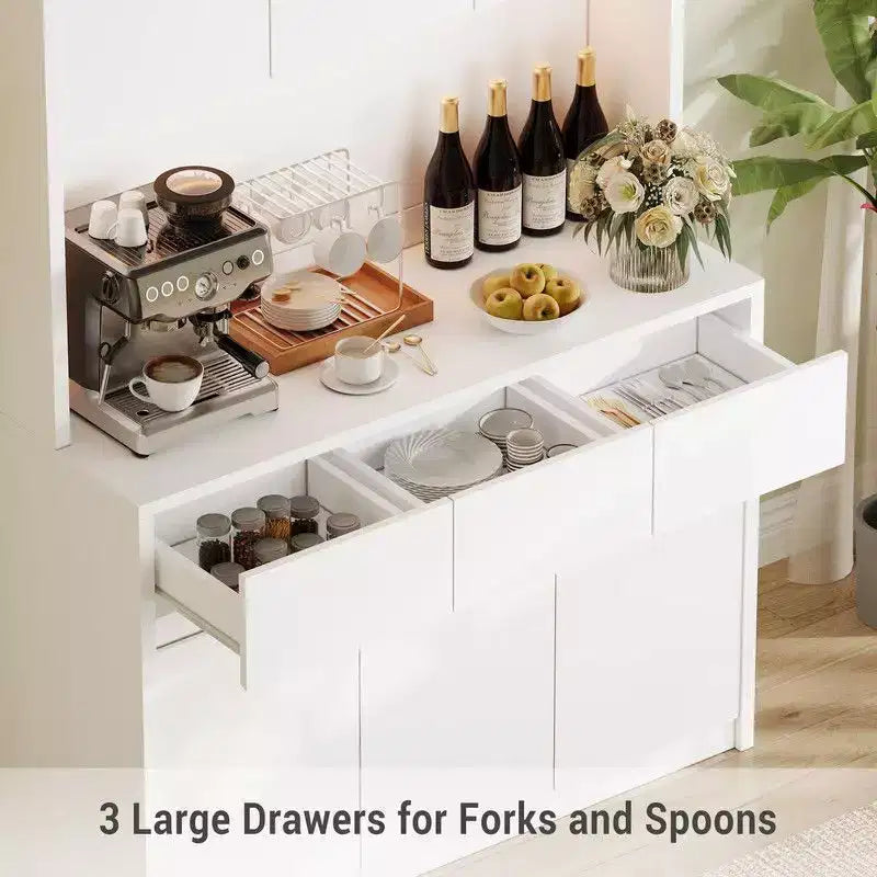 Mobile dispensa da cucina da 71 pollici, mobile credenza con luci a LED e prese di corrente, mobile buffet con supporto per microonde, ripiani regolabili