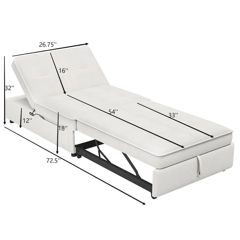 Divano letto a 3 posti 4-in-1 in lino da 72,5 pollici con schienale regolabile su 5 livelli e tasca portaoggetti