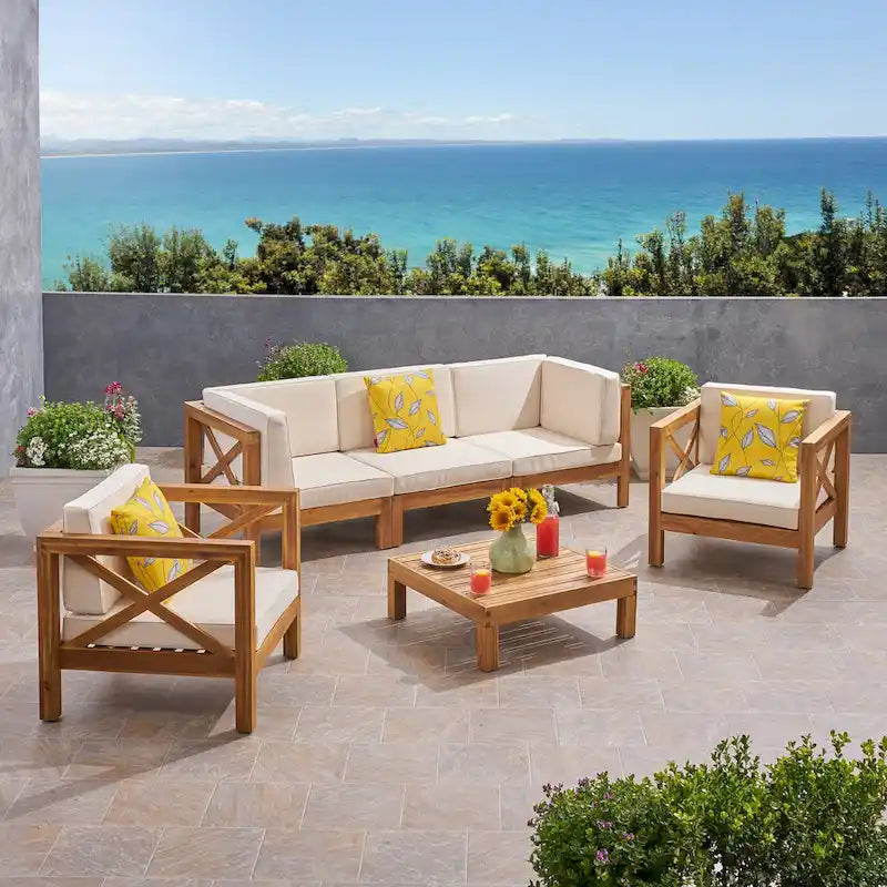 Set da conversazione Brava da 6 pezzi per esterni in legno di acacia di Christopher Knight Home
