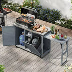 FAMYYT Isola per Cucina da Esterno da 78.3 Pollici con Piano di Lavoro in Acciaio Inossidabile, Stazione Barbecue Pieghevole e Armadietti Contenitore, Grigio Blu