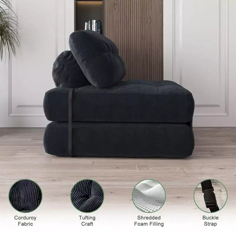 Divano Letto Futon Pieghevole in Velluto a Coste, Sedia Convertibile da Terra con Cuscino e Supporto per la Schiena