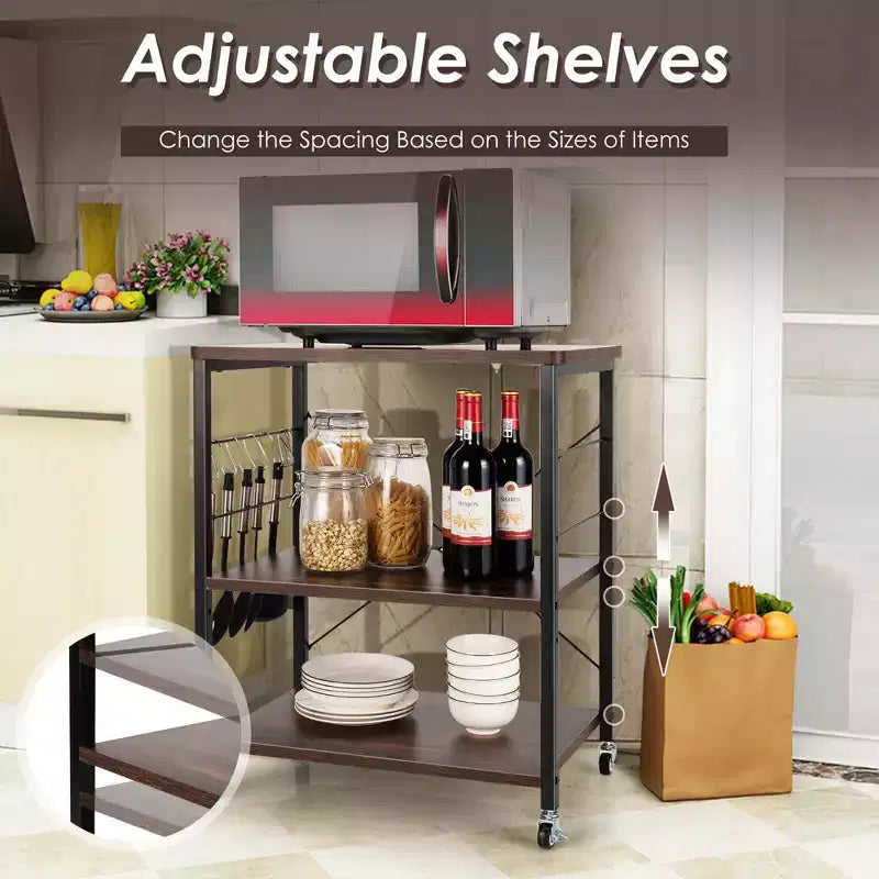 Scaffale da Cucina a 3 Livelli Costway, Carrello per Forno a Microonde con Gancio