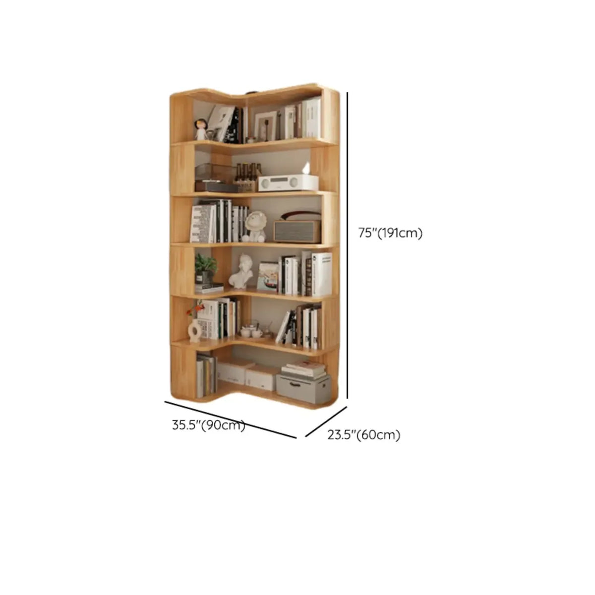 Libreria a giorno verticale a L in legno finitura naturale