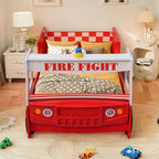GDFStudio Juna Letto Singolo a Forma di Camion dei Pompieri con Luci LED