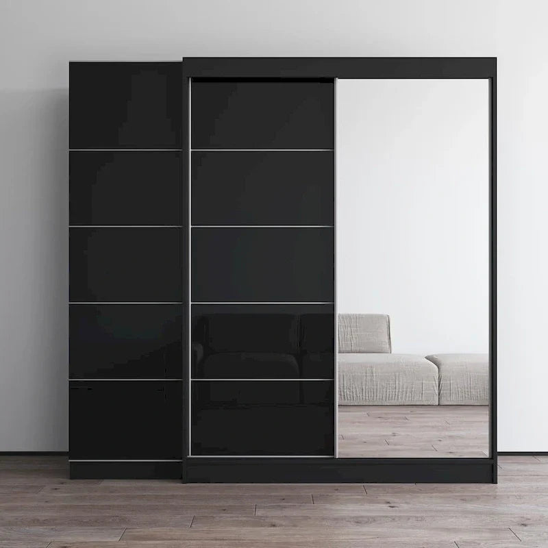 Armadio a 2 ante con specchio, frontale in vetro, 2 persone (grigio / nero / bianco)