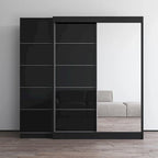 Armadio a 2 ante con specchio, frontale in vetro, 2 persone (grigio / nero / bianco)
