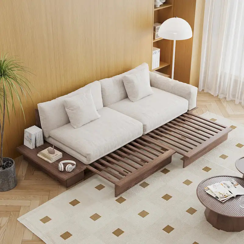 JASIWAY Divano Moderno in Legno Massello Rivestito in Cotone Lino