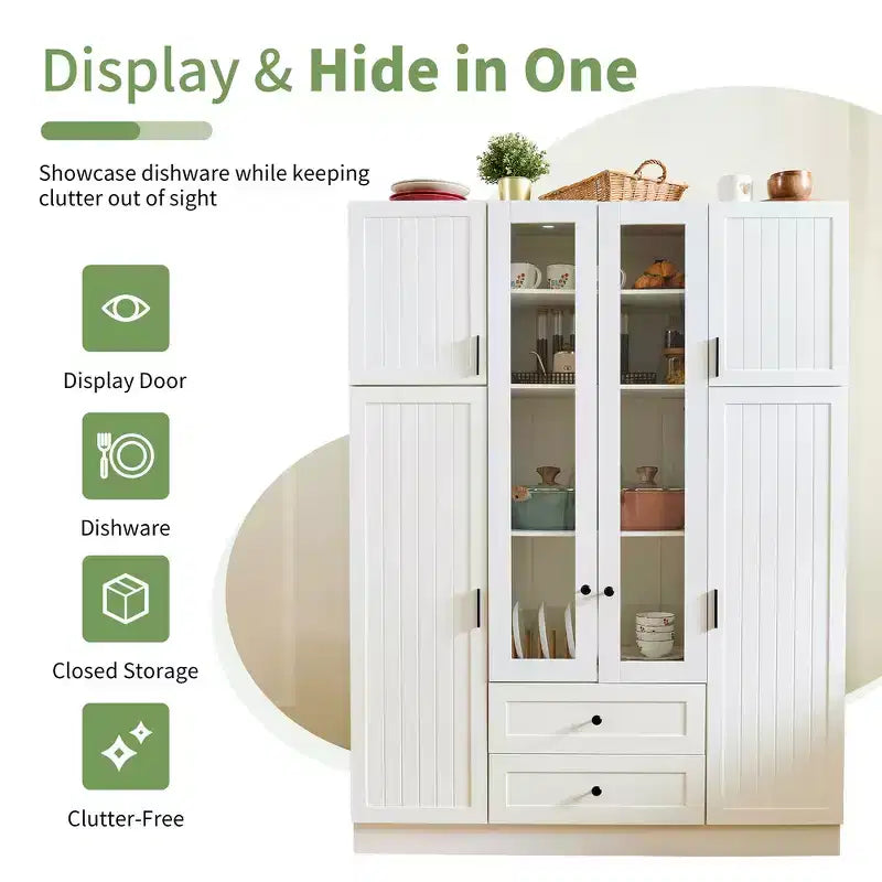Whisen Dispensa da Cucina Autoportante 71''H, Grande Armadio Contenitore per Sala da Pranzo Credenze con 6 Ante, Ripiani Regolabili