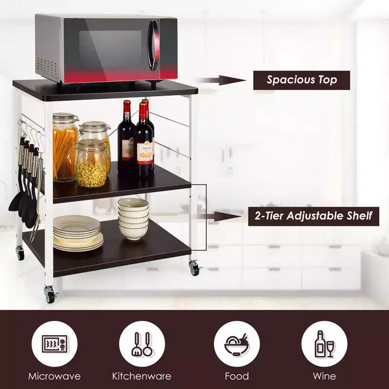Scaffale da Cucina a 3 Livelli Costway, Carrello per Forno a Microonde con Gancio