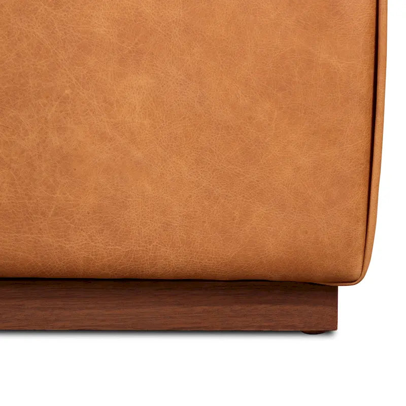 Poly & Bark Pouf Jarmo con Tavolino Regolabile in Noce - Vera Pelle Italiana Pieno Fiore