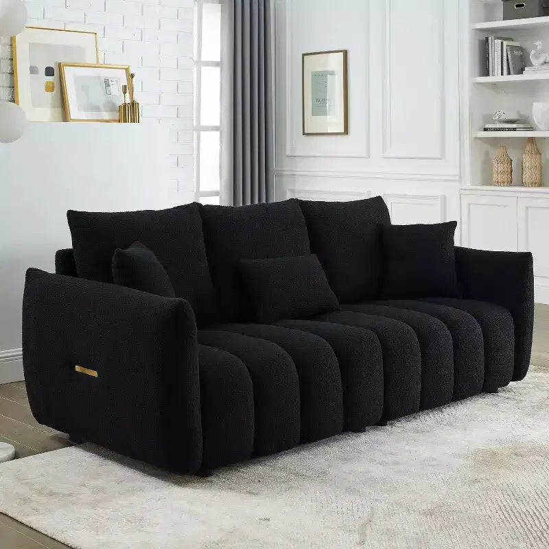 GDFStudio Alanna Divano a 3 Posti Moderno in Tessuto Teddy con Cuscini, 79,5 pollici