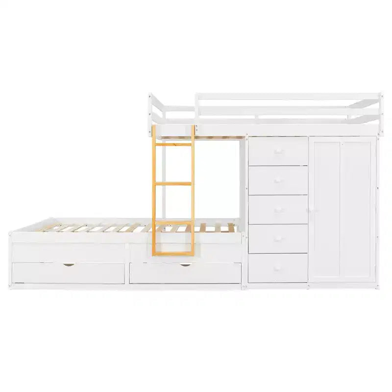 Letto a castello matrimoniale moderno con armadio integrato e 7 cassetti contenitore