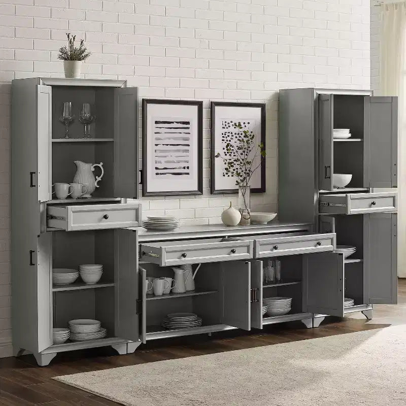 Set di dispensa e credenza Tara 3 pezzi, effetto invecchiato - Crosley