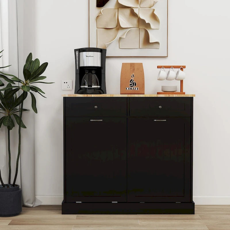Pattumiera da cucina a ribalta a due cassetti e due scomparti - Nera