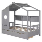 Letto in legno a forma di casa Twin/Full Size con 2 cassetti, letto per bambini con scaffale portaoggetti - ModernLuxe